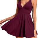 Aleumdr Swim Dress for Women One Piece Tummy Control Swimsuit Ribbed A Line Skirted Bathing Suits (A Wine Red)