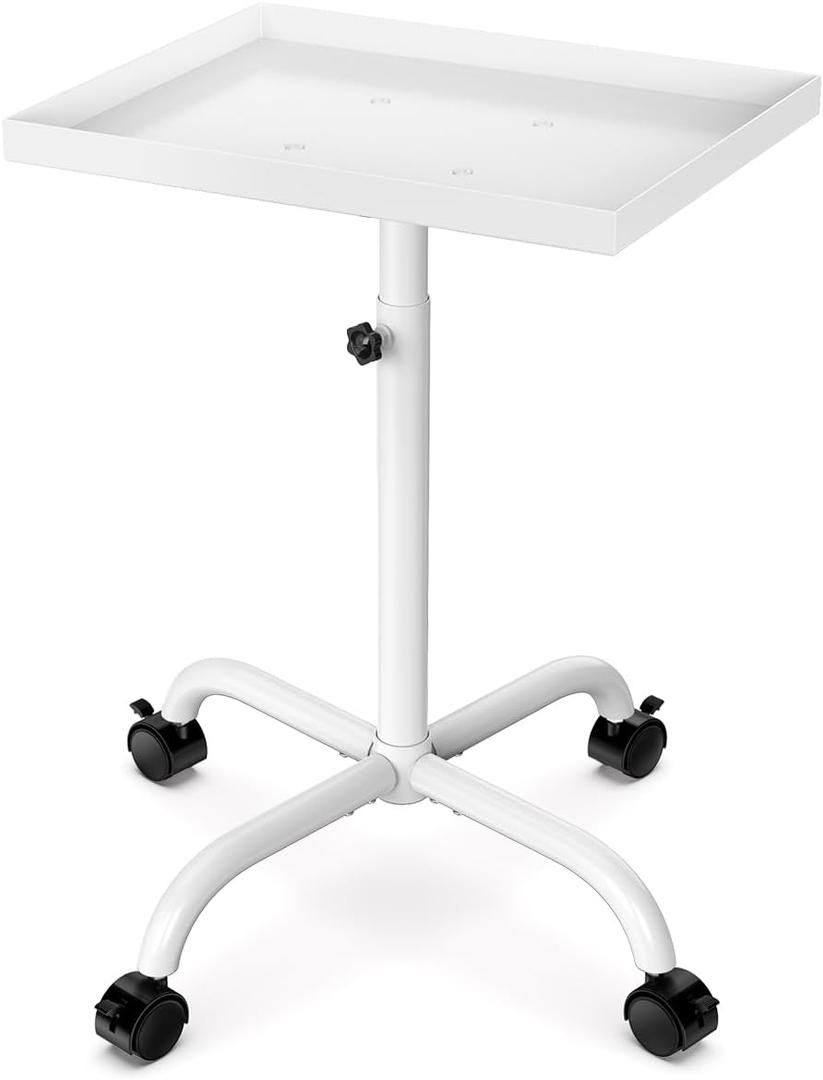 Salon Tray on Wheels, Salon Tray Cart Tattoo Tray Rolling Trolley, Hair Stylist Tray Height Adjustable, Dental Tray Hairdresser Tray Rolling Table Tray Cart (White)