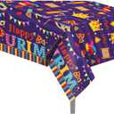 2 Pack Disposable Happy Purim Tablecloths - 54x87In Jewish Carnival Themed Table Covers with Mask Crown Hamantaschen Design for Kids Baby Shower Jewish Holiday Party Supplies Outdoor Picnics