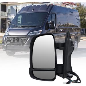 Left Driver Side Mirror Compatible with 2014-2024 Ram Promaster 1500/2500/3500,Mirrors with Heated,Power Glass,Turn Signals Light,Temperature Sensor,Replaces# 5VE99JXWAD(Short Arm)8+2Pins