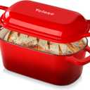 Velaze 3.6QT Dutch Oven for Bread Baking, Oval Cast Iron Enameled Bread Oven Pan with Lid and Offset Handles, Oven Safe to 500°F for Homemade Sourdough Bread (Red)