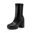 DREAM PAIRS Women's Mid Calf Gogo Boots Platform High Chunky Block Heel Square Toe Ankle Boots, Size 9, BLACK-PU,SDMB2410W