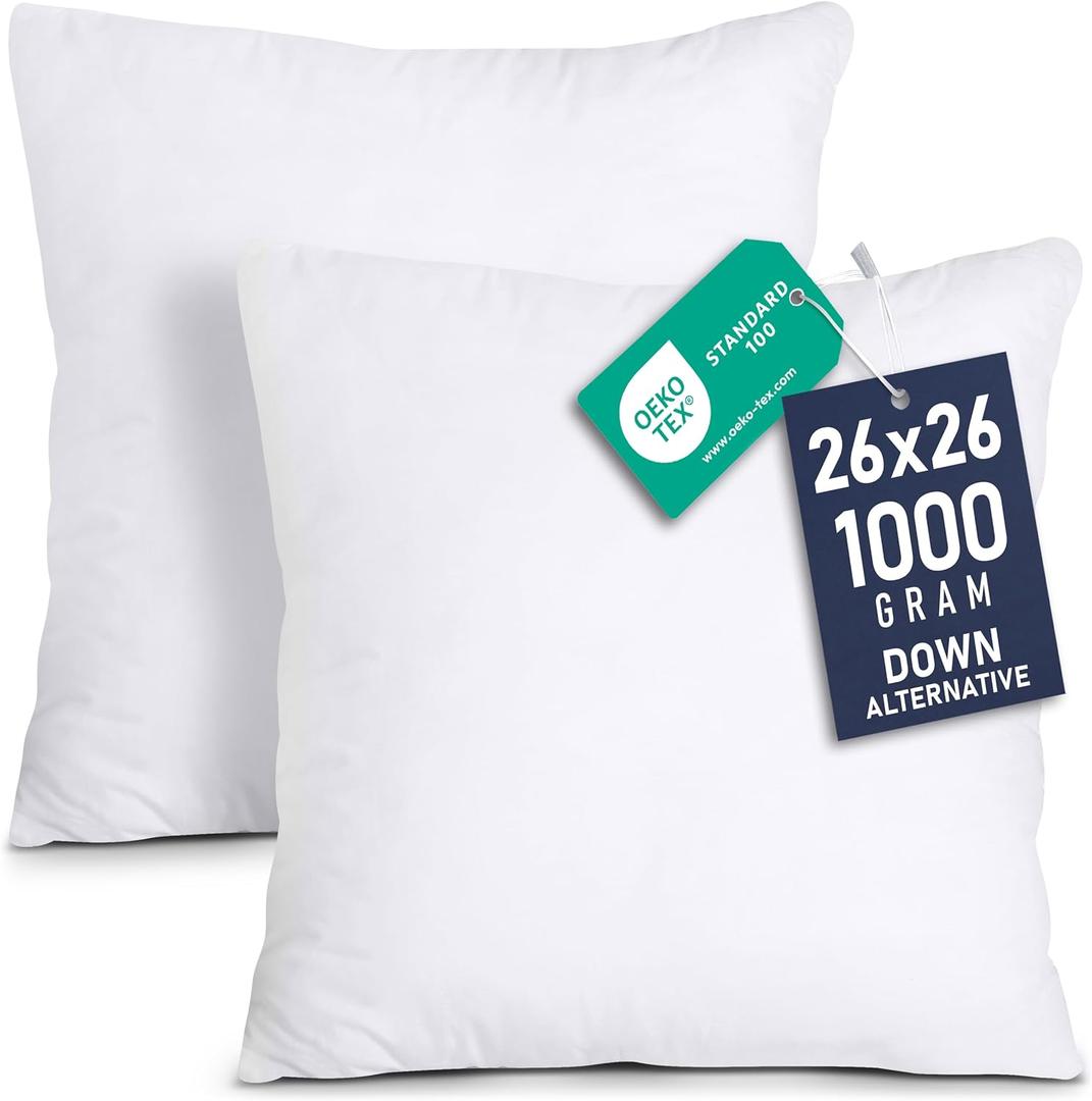 Utopia Bedding Throw Pillows Insert (Pack of 2, White) - 26 x 26 Inches Bed and Couch Pillows - Indoor Decorative Pillow
