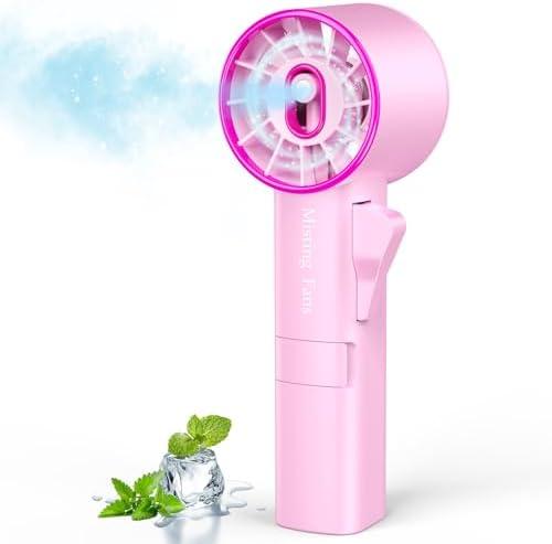 Ausic Portable Handheld Misting Fan, Pink Turbo Fans with Mist, High-Speed, Personal Small Water Spray Fan, Outdoor Cooling Rechargeable Battery Pocket Fans for Travel/Makeup/Shopping/Beach