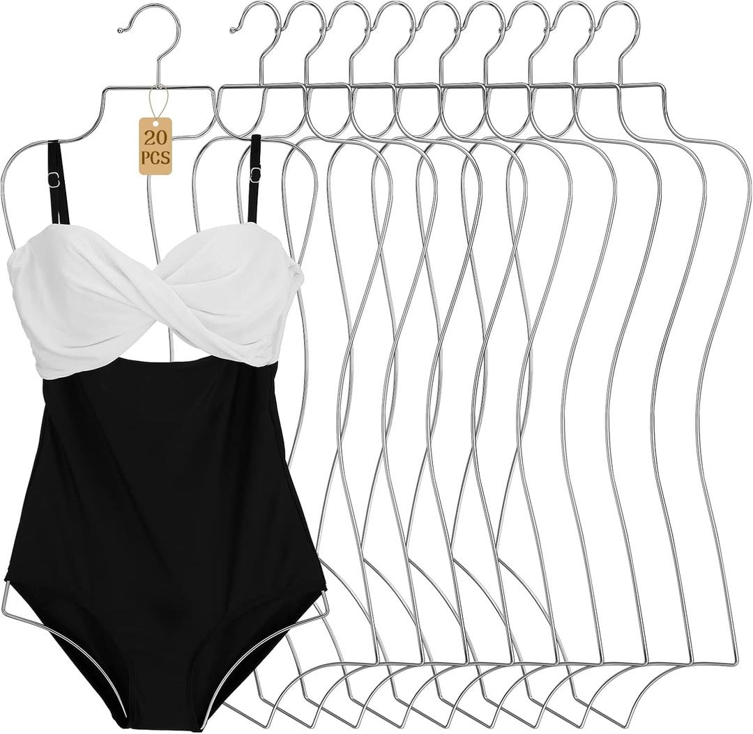 Lounsweer 20 Pack Bathing Suit Hangers Bikini Display Lingerie Wire Hangers Full Body Shape Metal Swimsuit Rack for Bra Boutique Closet Women (Silver), 31.3 x 14.4 inches