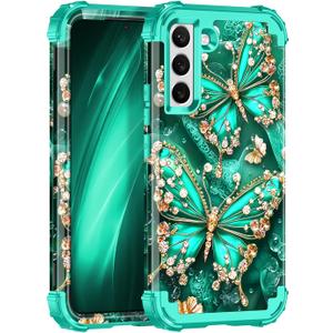 Miqala for Galaxy S22 Plus 5G Case,Glow in The Dark Three Layer Heavy Duty Shockproof Full Body Protection Hard Plastic Bumper+Soft Silicone Case for Samsung Galaxy S22 Plus 6.6 inch,Blue Green