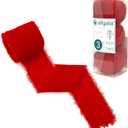 Allgala 3 Roll 2" x7yd Red Color Handmade Rustic Fringe Frayed Chiffon Ribbon for Bridal Wedding Gift Packing, Flower Bouquet Arrangement Wrapping DIY Craft