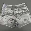 Kepblom Womens Metallic Booty Shorts High Waisted Shiny Rave Bottoms for Dance Festival Costumes (Small, Silver)