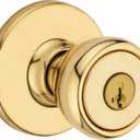 Kwikset Tylo Entry Door Knob with Lock and Key, Secure Keyed Handle Exterior, Front Entrance and Bedroom, Polished Brass, Pick Resistant SmartKey Rekey Security, 1 Count 
