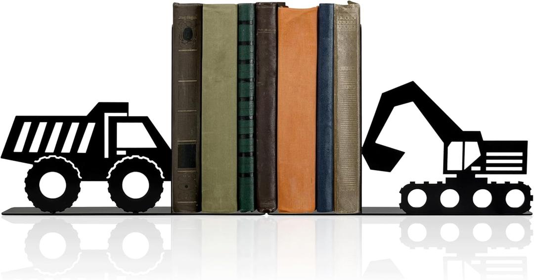Construction Truck Decorative Bookends for Boys Room - Durable and Cute Design, Perfect for Nursery and Kids' Book Ends (Black)