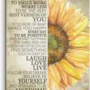 Kas Home Sunflower Wall Decor Inspirational Quotes Canvas Wall Art Rustic Farmhouse Sunflower Artwork for Bathroom Bedroom Office Kitchen Framed Ready To Hang (12 X 15 inch, Yellow - Flower)