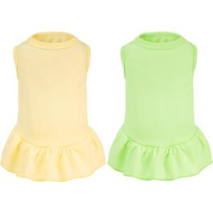 2 Pcs Dog Dresses Cat Skirt Solid Color Dog Clothes Summer Sleeveless Puppy Girl Clothes for Small Pet Dogs Cats (Yellow,Green, Large)