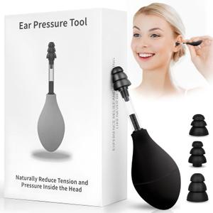 2 x Ear Pain Relief Tool, Natural Ear Pressure Relief Device, Instant & Sustained Relief Migraine Ear, Instant Migraine and Headache Alleviation Through Targeted Inner Ear Stimulation (Single-Cap, Black)