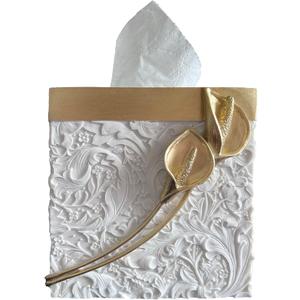 Square Tissue Box Cover Decorative Kleenex Box Holder for Bathroom & Living Room with Handcrafted Texture (colla Gold)