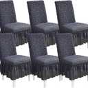 Qubjus Stretch Chair Covers with Skirt, Chair Cover for Dining Room 6 Pack Durable Wrinkle-Free Easy Fit Universal Chair Slipcovers, Dark Grey