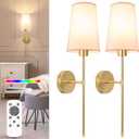 NIORSUN Gold Battery Operated Wall Sconce Set of 2,Rechargeable Wall Lights with 5200mAh Dimmable Detachable Bulbs and Remote,9 Colors Wireless Sconces for Bedroom Living Room Hallway