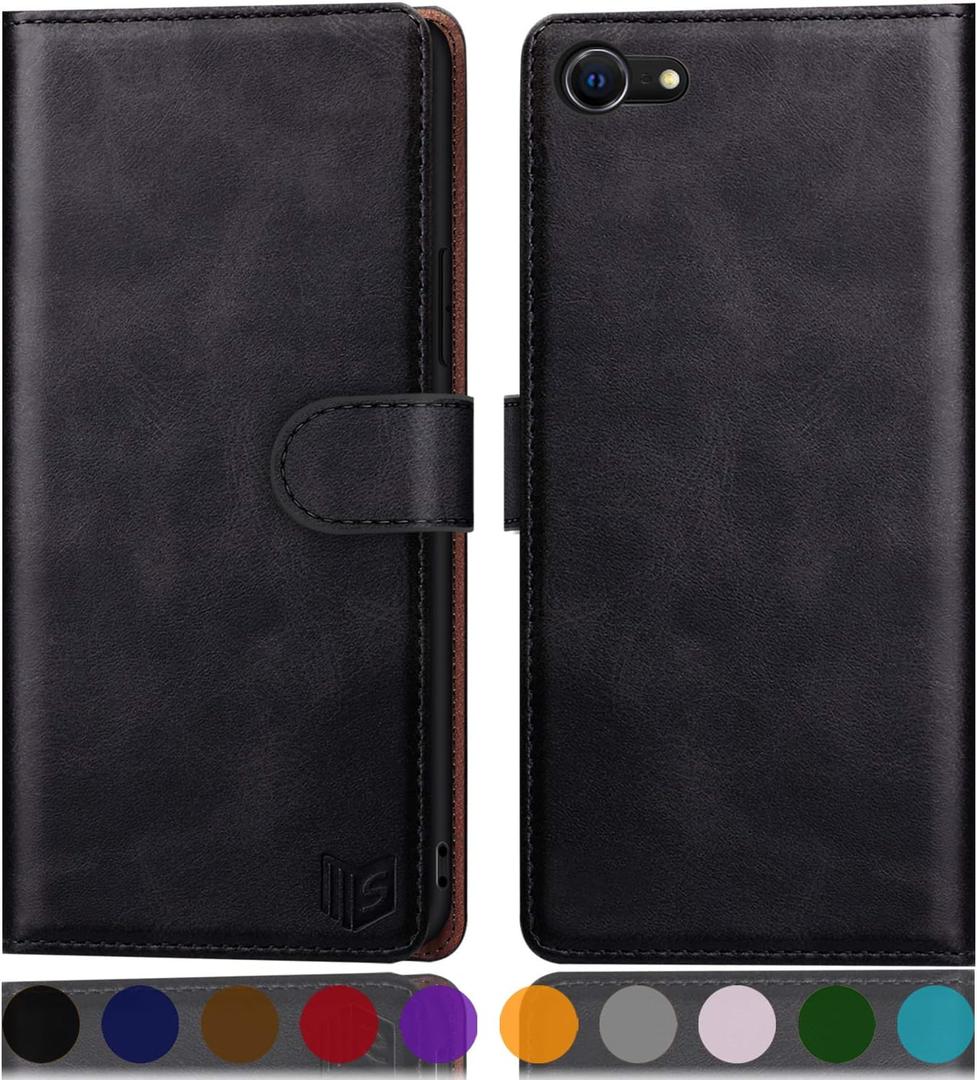SUANPOT for iPhone 7/ 8/ SE2/ SE 3rd 2020/ 2022 4.7" RFID Blocking Wallet case Credit Card Holder, Flip Book PU Leather Phone case Cover Cellphone Women Men for Apple iPhone SE3 case Wallet Black