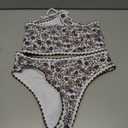 WDIRARA Women's Floral Print Strapless Lace Up Bikini Swimsuit 2 Piece Bathing Suit Brown Small