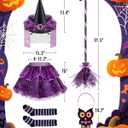 Witch Costume for Girls Aged 3-8 Years Halloween Light Up Skirt with Broom Hat Treat Bag Kids Toddler Girls Dress Up (Purple)