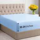 Extra Deep Queen Fitted Sheet - Hotel Luxury Single Fitted Sheet Only - Easily Fits 18 inch to 24 inch Mattress - Ultra Soft, Wrinkle & Fade Free w/Extra Deep Pocket - Breathable & Comfy - Light Blue (19 - Baby Blue)