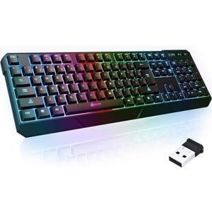 KLIM Chroma Wireless Gaming Keyboard RGB  Backlit Keyboard with Rechargeable Battery  Quiet, Water-Resistant, Ergonomic Design  Teclado Gamer for PC, PS5, PS4, Mac  Black (Black)
