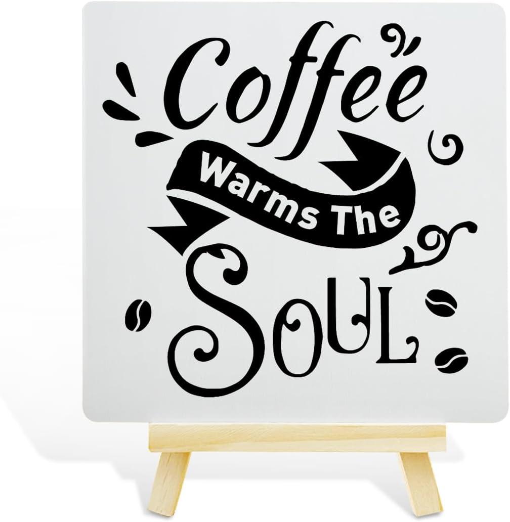 4 x Coffee Table Decor, Bar Decoration Cafe Station Kitchen Home Decor Wooden Sign, Coffee Lover Gifts for Women Men, Warms The Soul