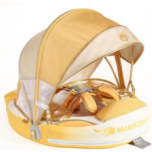 Mambobaby Float Add Tail Baby/Infant Swim Float with Canopy, Non-Inflatable Solid Upgrade Soft Waterproof Skin-Friendly Leather Material (Global Limited Edition Gold), Medium