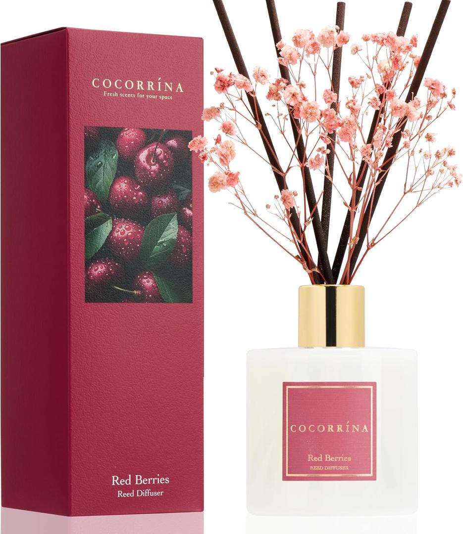 COCORRNA Reed Diffuser - Red Berries 6.7 fl oz Reed Diffuser with Sticks, Home Bedrrom Bathroom Shelf Decor