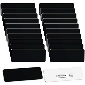 Breling Name Tags with Pins 1 x 3 Inches Blank Name Tags Reusable ID Badge Holders with Clip for Office Workers Students Employee Custom(Black)