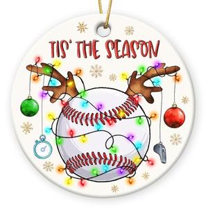 Baseball Christmas Ornaments 2026 - Idea Gifts for Baseball Lovers, Players, Teams, Friends - Tis The Season with Sports Ornaments for Christmas Tree Decorations - Xmas Tree Hanging Decor, Pack Of 2