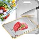 100% Pure Titanium Cutting Board with Grooves, Update Double Side Titanium Chopping Board, Silicone Anti-slip Stainless Cutting Boards for Kitchen 12 * 18 IN, Grey (Gray)