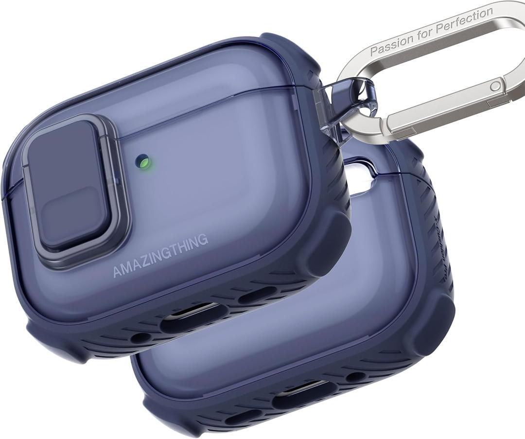 AMAZINGTHING for AirPods Pro 3 [Titan PRO Guardian] Case, MagSafe and Apple Watch Charger Compatible, X-Cushion PRO 7 Shock-Absorbing Defense, One-Click Locking Lid, Carabiner Included, Blue
