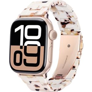 HOPO Compatible With Apple Watch Band 49mm 46mm 45mm 44mm 42mm 41mm 40mm 38mm Thin Light Resin Strap Bracelet With Stainless Steel Buckle Replacement For iWatch Series SE Series 10 9 8 7 Ultra 6 5 4 3 2 1 for Women Men (Nougat White)