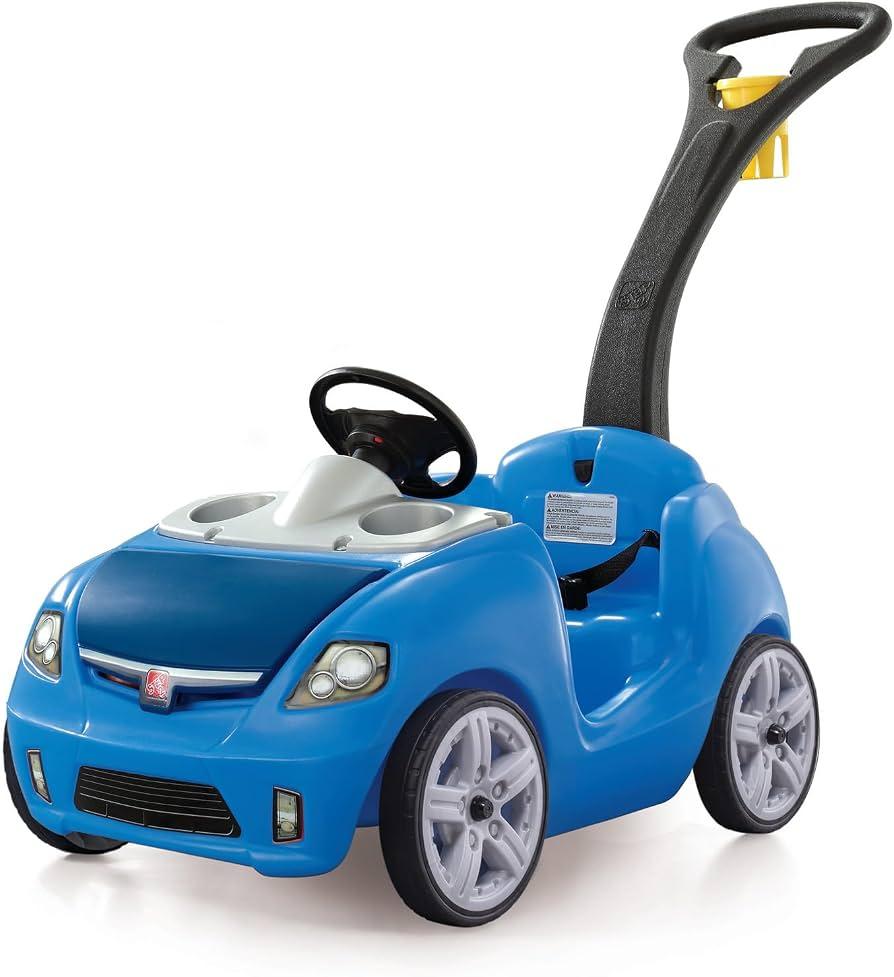 Step2 Whisper Ride II Kids Push Car, Ride-On Car with Seat Belt and Horn, Toddlers and Preschoolers Ages 18 Months4 Years, Max Weight 50 lbs., Quick Fold Handle, Stroller Alternative, Blue, Large