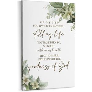 HIWX Christian Wall Decor, All My Life You Have Been Faithful Bible Verse Botanical Framed Canvas Painting Wall Art Decor, Religious Wall Art Home Decoration for Bedroom Living Room Church, 16x24