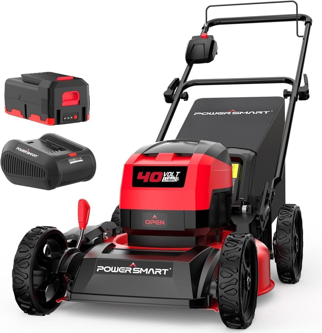 PowerSmart 17" Electric Lawn Mower 40V Cordless Mower, 3-in-1 Brushless Push Lawn Mower with 4.0Ah Battery & Charger, Lightweight, Foldable Handles
