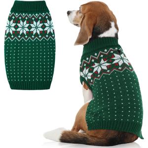 FUAMEY Dog Christamas Sweater, Warm Dog Sweater Classic Snowflake New Year Turtleneck Sweaters Knitwear Cold Weather Dogs Pullover for Dogs Puppies & Cats Bulldogs Corgi with Leash Hole (Small(Chest:14.5in))