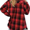 MANGOPOP Year-Round Flannel Shirt for Women - Lightweight Oversized Long Sleeve Button Down Plaid for Effortless Layering (Red, M)