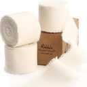 Ribbli 3 Rolls Ivory Ribbon 1.5 Inch x 18Yards Cream White Handmade Cotton Frayed Fringe Ribbons for Gift Wrapping Wedding Invites Bridal Bouquets Baby Shower DIY Crafts Home Decor