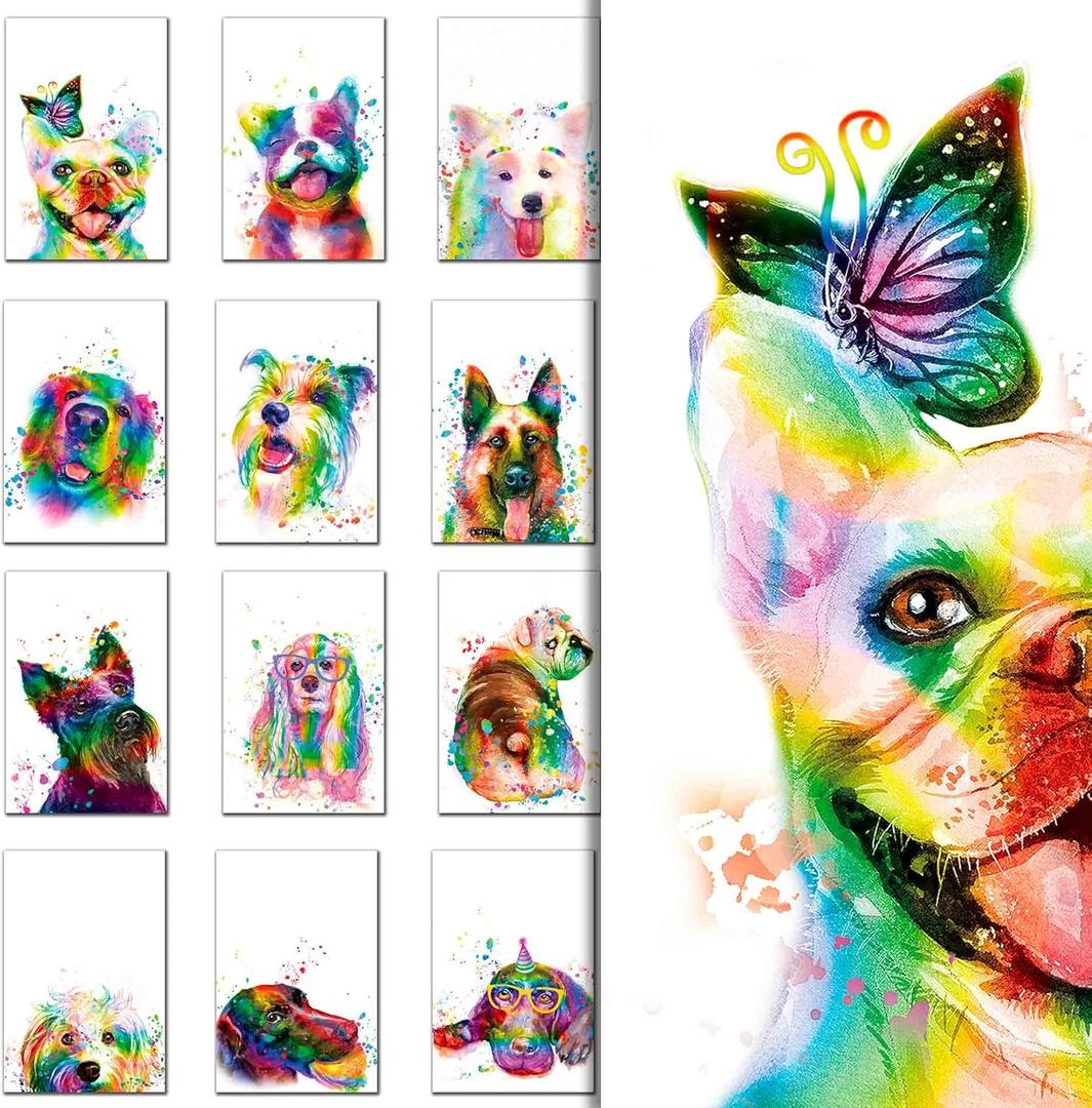 20 Greeting Cards, Rainbow dog Thank You Cards With Envelopes Watercolor Painted Dogs Thank You cards Bulk Note Cards Stationery Box Set For All Occasions Birthday Thank You Wedding.
