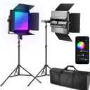 NEEWER 2 Pack RGB1200 LED Video Light with APP/2.4G Control, Key Lighting Kit with Tripod Stands & Bag for Streaming Recording Studio Photography, 60W/22000Lux/1% Min Dimming/360 RGB/CRI97+/TLCI98+