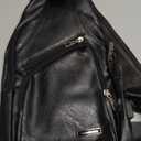 Peicees Leather Sling Bag Mens Crossbody Bag Chest Bag Sling Backpack for Men with USB Charge Port (Large, Black)