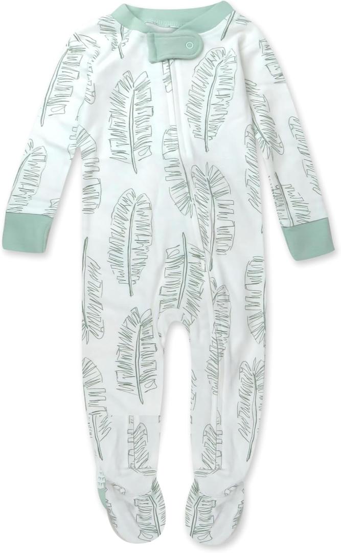 HonestBaby Sleep & Play Footed One-piece Pajama Sleeper 100% Organic Cotton, Baby Boys (Newborn, Jumbo Leaf Sage)