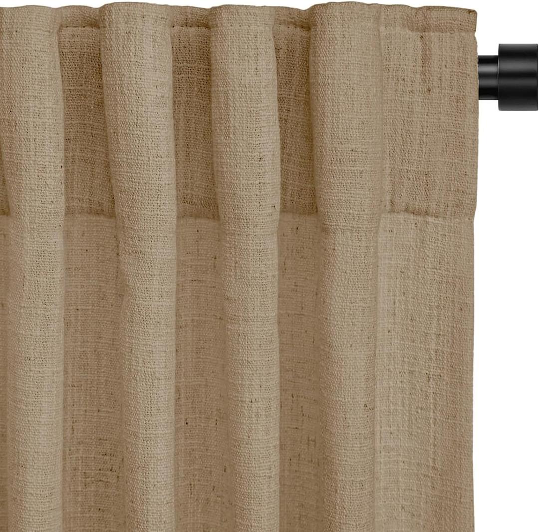 INOVADAY Linen Curtains for Living Room Bedroom, Back Tab Sheer Privacy Curtains 2 Panels, Light Filtering Farmhouse Drapes W50xL108 Rust Brown
