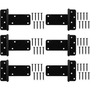5 in T-Strap Shed Door Hinges 260 Lbs Capacity, 6 Pack Heavy Duty Gate Hinge, Black Gate Strap Hinges, Black Wrought Hardware for Wooden Fences, Barn Door, (Patent Pending)
