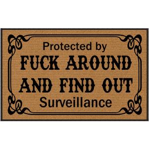 Indoor Floor Mats for Home Entrance, Funny Doormats for Front Door Protected by Fuck Around and Find Out Surveillance Rubber Backing Protect The Floor 30X18 Inch
