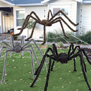 JOYIN 3 Pcs Halloween Spiders Outdoor Decoration, Halloween Decor Outside, 5 Ft Large Hairy Giant Multi Color Spider Set for Yard Lawn Porch Decor Indoor Haunted House Scary Prop (Black, Brown, Gray)