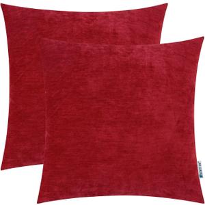 HWY 50 Red Decorative Throw Pillow Covers 20x20 Inch for Couch Sofa Living Room, Chenille Soft Comfy Solid Square Throw Pillows Cases Set Cushions Cover Pack of 2