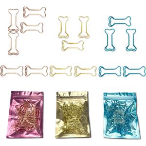 Paper Clips, 90 Pcs Cute Dog Bone Shaped Paper Clips, Fun Metal Office Supplies, School Gift, DIY Personalized Decoration, 3 Independent Bagged (Gold Rosegold Blue)