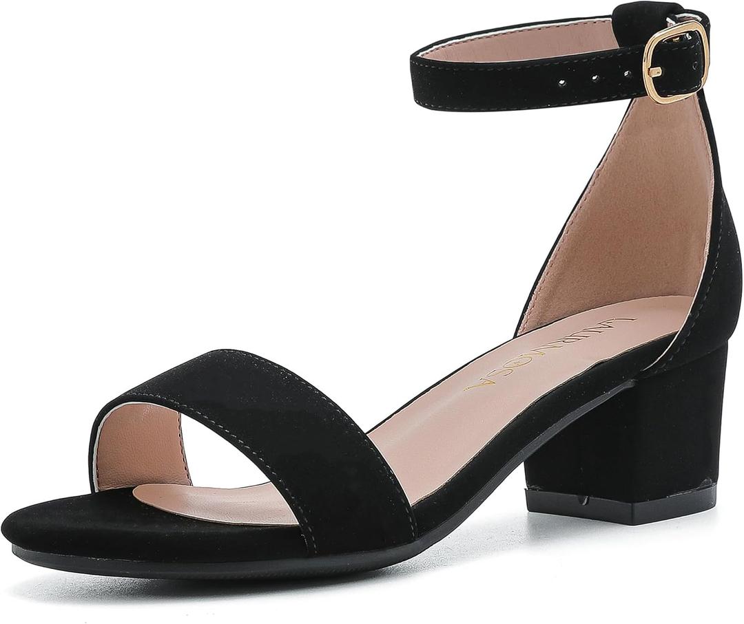 LAURMOSA Girls High Heels Sandal for Girls Open Toe Ankle Buckle Strap Dress Shoes for Little Big Kids in Wedding Party Block Chunky Pump Sandals (Black) Size 5